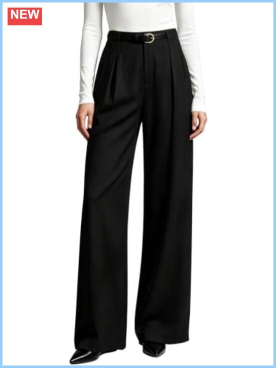 Pants - Wide Leg Dress Pants High Waisted Pleated Front Business Casual Palazzo
